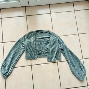 Velvet cardigan and tube top set